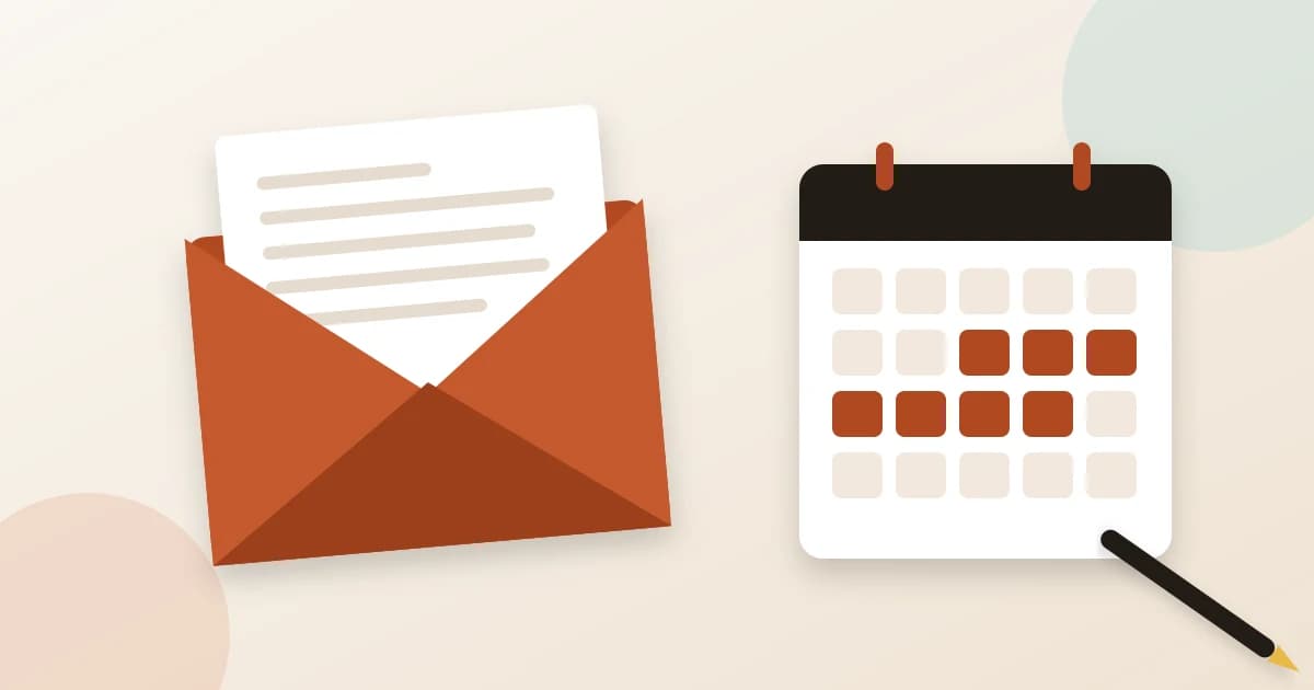 Ilustración de una carta dentro de un sobre abierto junto a un calendario con los días de preaviso marcados