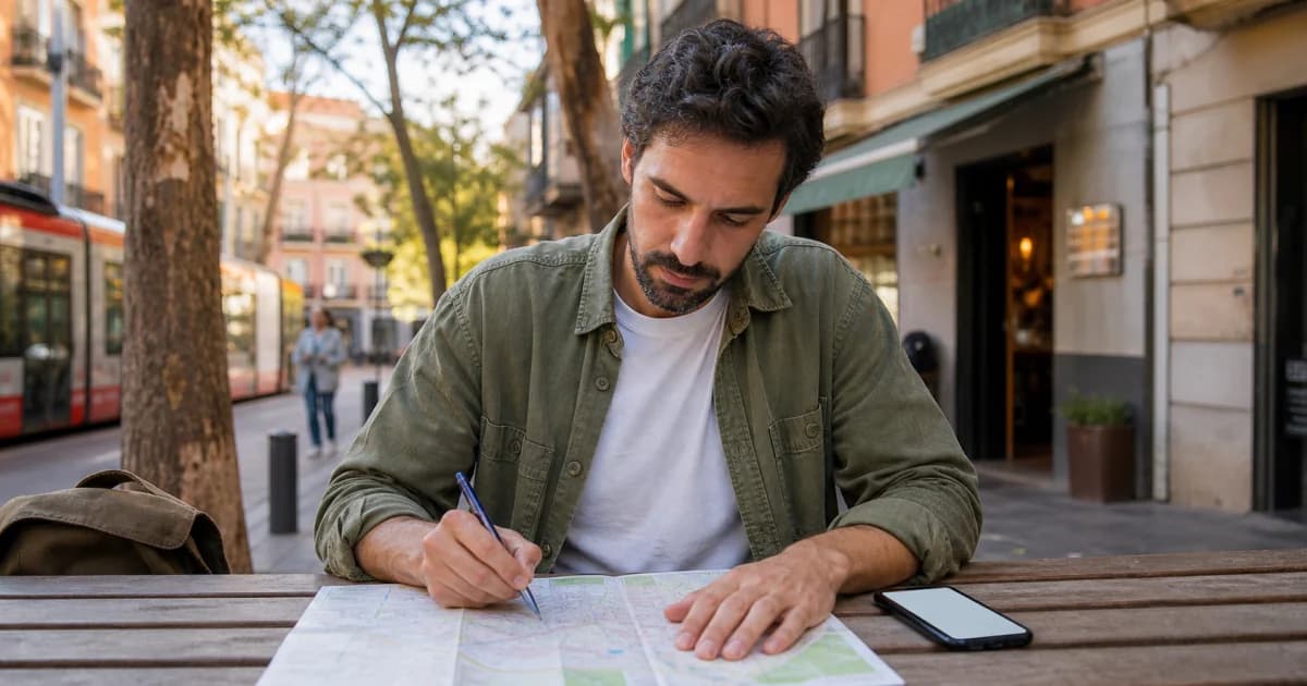 Candidato organizando en un mapa una búsqueda de trabajo en su zona