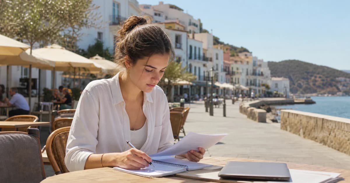 Candidata preparando solicitudes para empleos de verano en una localidad costera