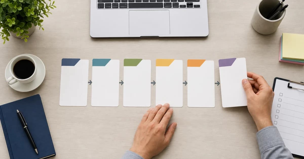 Manos ordenando las etapas necesarias para crear un currículum claro