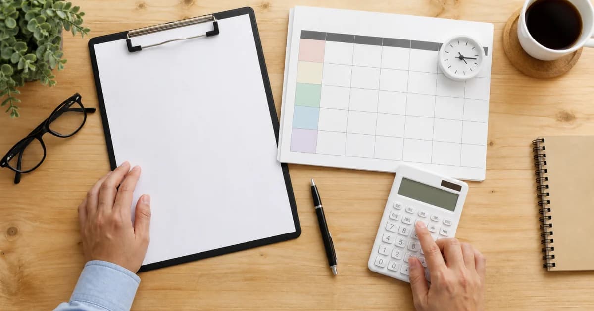Horario semanal, reloj y calculadora preparados para revisar un contrato parcial