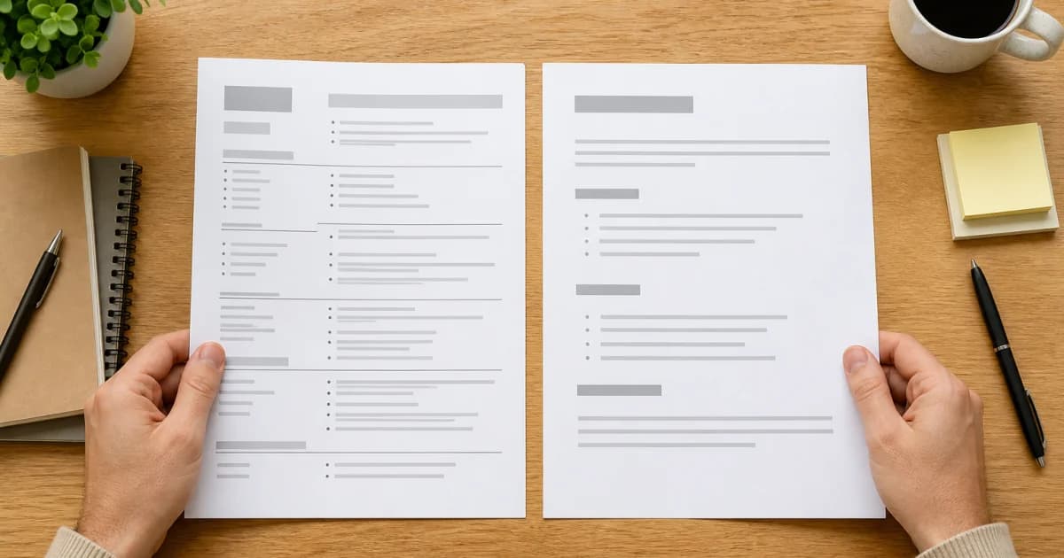 Dos formatos de currículum comparados lado a lado sobre una mesa